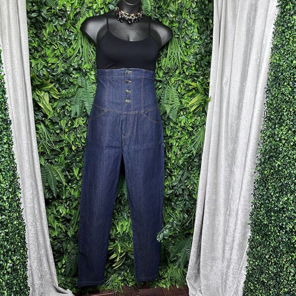 Y2K FASHION LOVE Jeans Women XL Blue Denim High Waist 4‎ Button Slim Pants 2389 - Picture 1 of 8